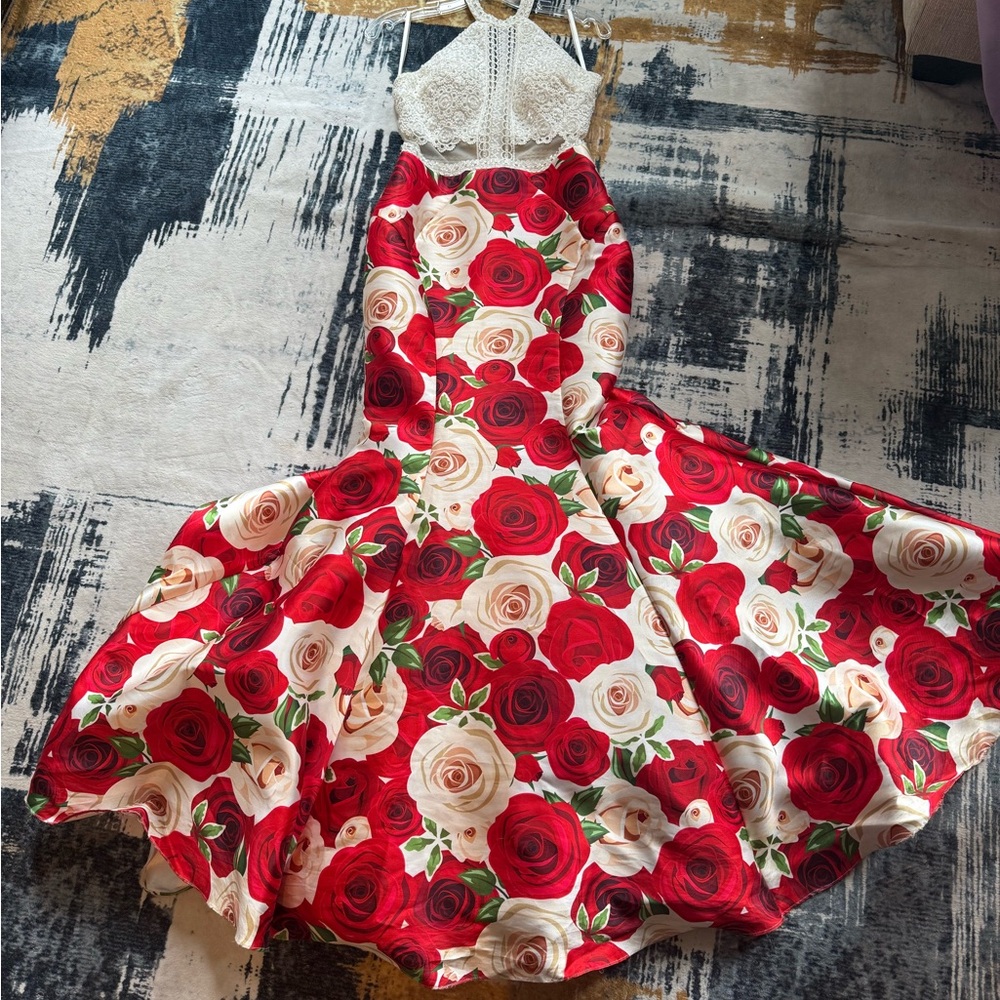 Floral Red and White Gown